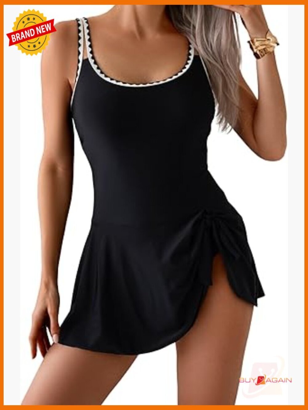 One Piece Swimdress with Tummy Control, Adjustable Straps, Removable Pads